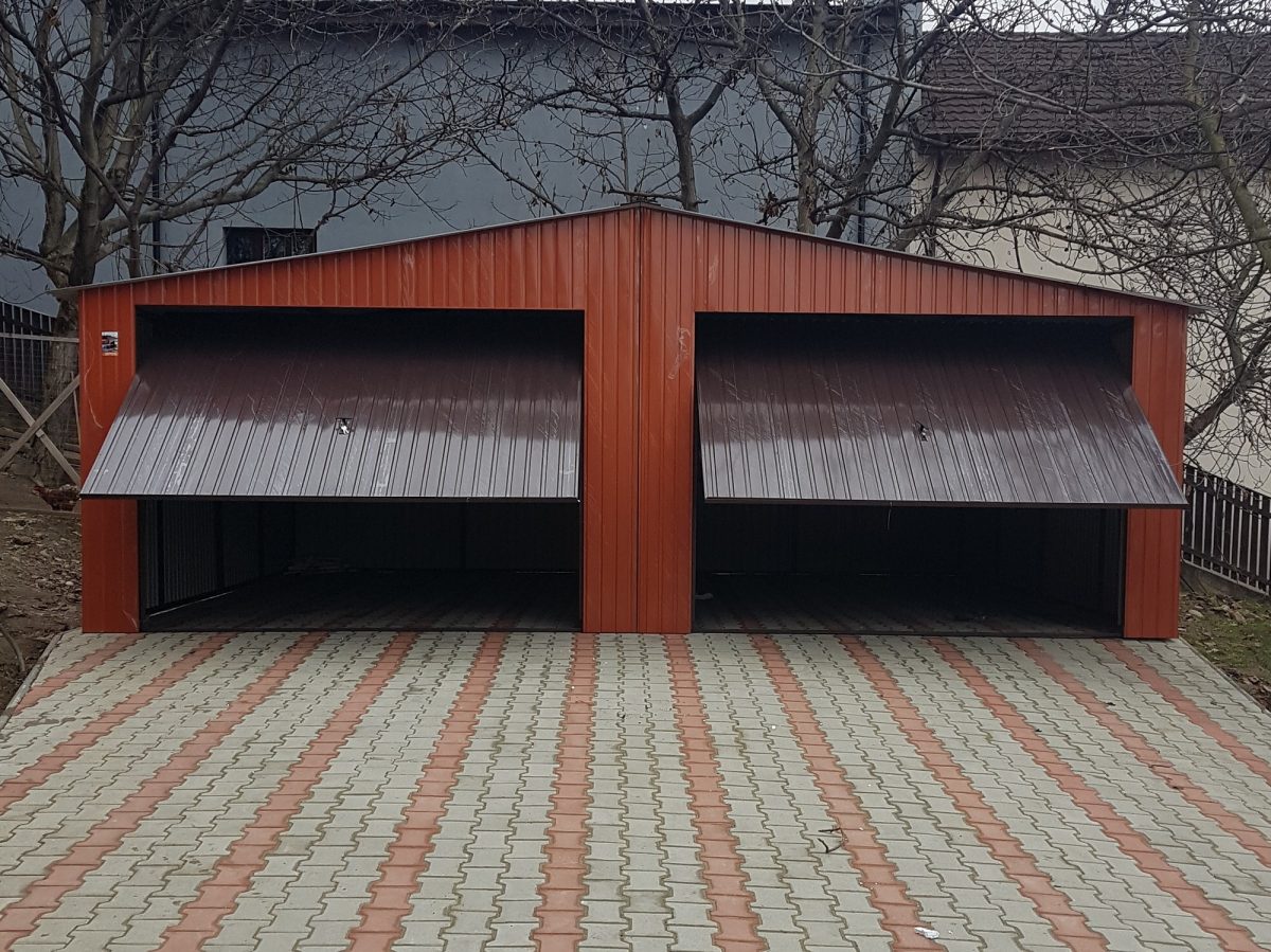 Plechová montovaná garáž 7×6 m - hnedá