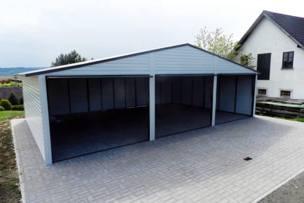 Plechová garáž 9×5 - bílá/černá