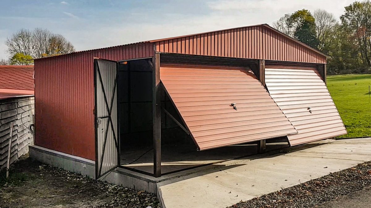 Plechová garáž 6x5m -svetlo hnedá+ dodatočné dvere