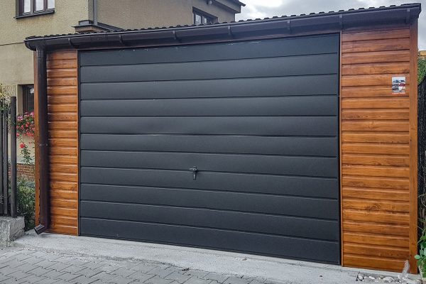 Plechová garáž 4x6m - zlatý dub/grafit