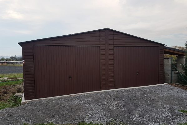 Plechová garáž 7x5,5m - tmavo hnedá