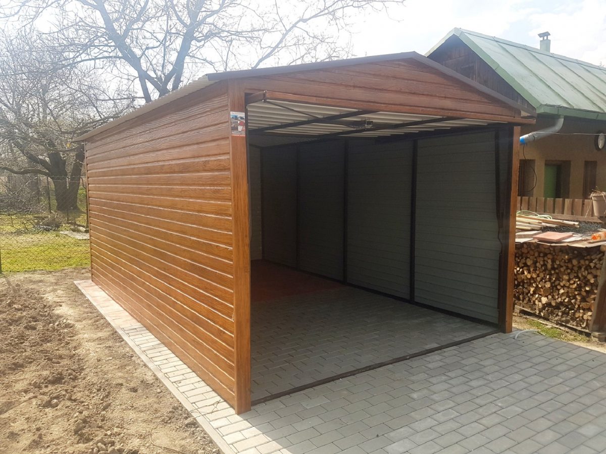 Plechová garáž 3x5m - zlatý dub/výklopná brána