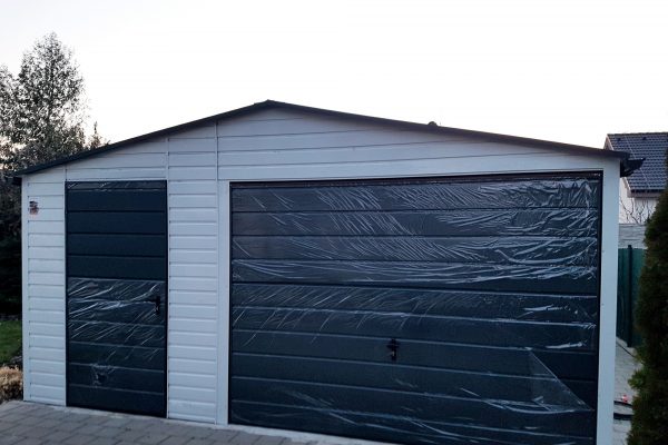 Plechová garáž 5x6,5 m - biela/grafit tmavý matný