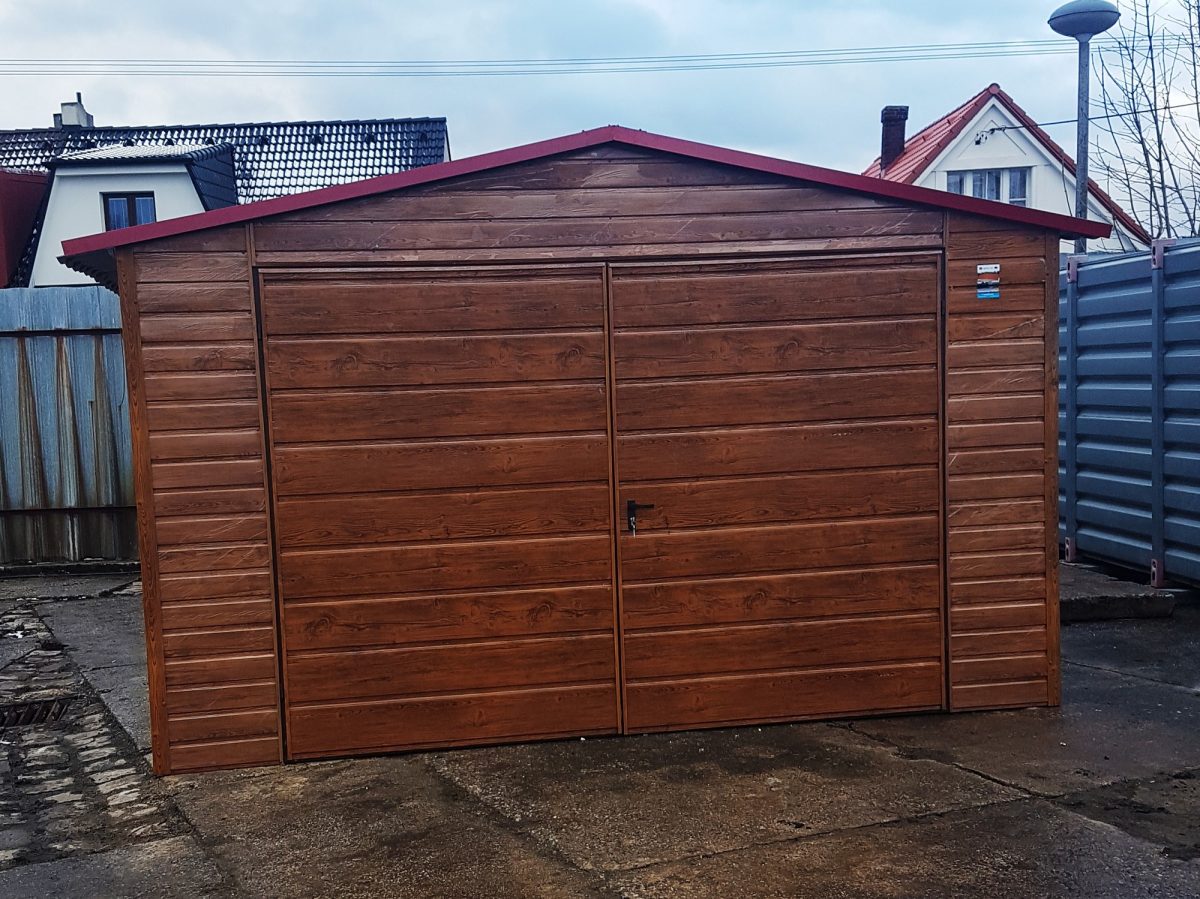 Plechová garáž 4x6m - zlatý dub/dvojkrídlová brána