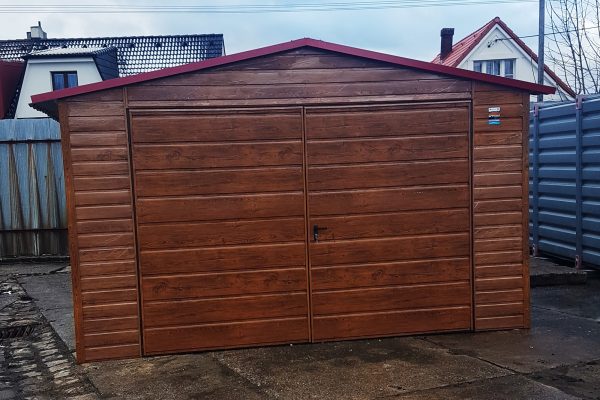 Plechová garáž 4x6m - zlatý dub/dvojkrídlová brána
