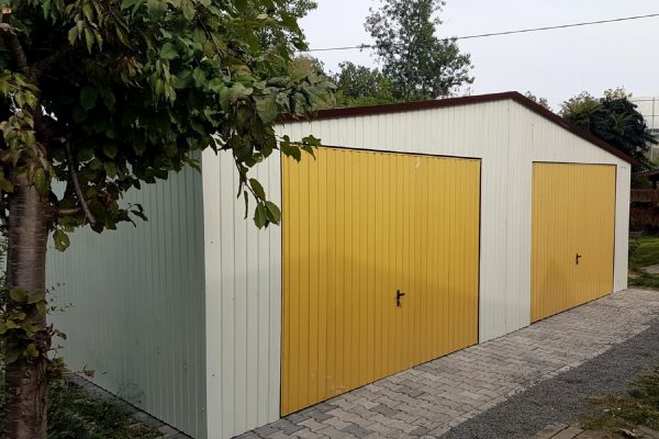 Plechová garáž 8×6 m - špinavo biela/piesková