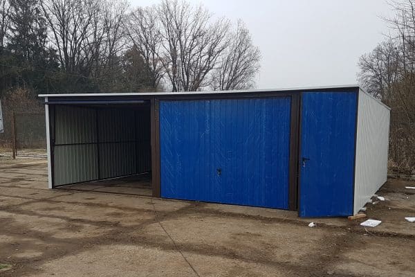 Plechová garáž 7x5m - biela/modrá