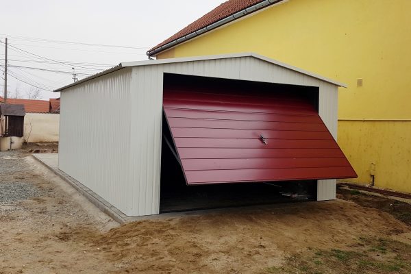 Plechová garáž 4x6 m - biela/čerešňa tmavá matná